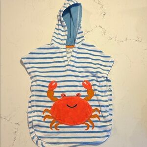 Mini Boden Striped Crab Hooded Coverup - Blue and White